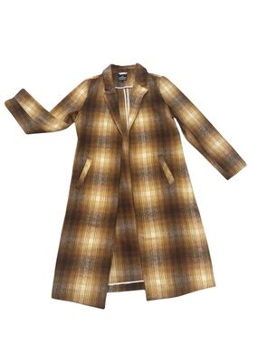 Angie Plaid Trench Coat in Brown and Cream Large